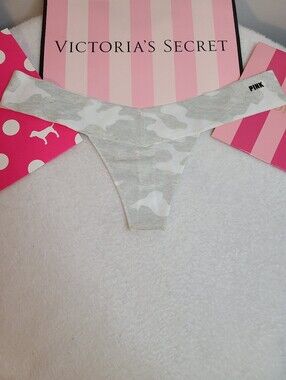 Retired VS PINK Smooth No-show Nylon Yoga Thong Panty Size M Light Camo